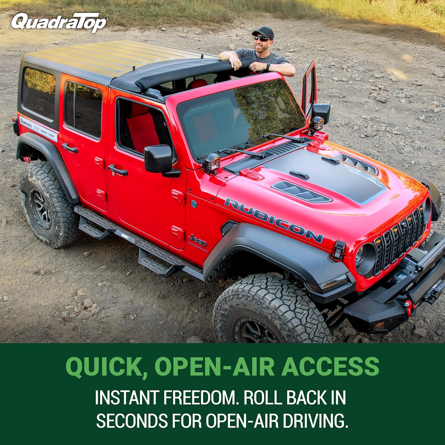 QuadraTop Skylite Roll Top for Hard Top – Fits 2018–2025 Jeep Wrangler JL & 2020–2025 Jeep Gladiator JT – Retractable Jeep Sunshade – Jeep Wrangler Sunshade (28 oz. Black Diamond)