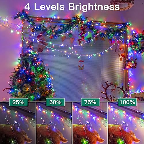 Miniatura 7 de Luces de Navidad de 197 pies, 600 luces LED para exteriores, impermeables, 8 modos de iluminación, cadena de luces con control remoto y