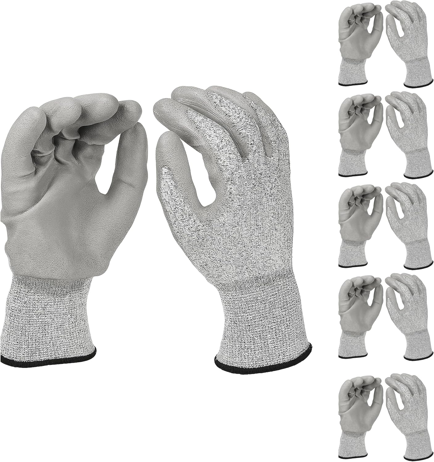 Black Melange HPPE Blended Glove - Grey PU Palm coated, 5 pairs