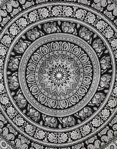 Miniatura 2 de RAJRANG - Tapiz de mandala indio para colgar en la pared, diseño hippie, de elefante, playa, decoración de dormitorio universitario, bohemio, boho.