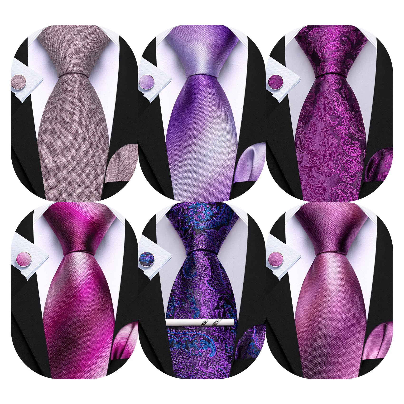 Barry.Wang Men 6PCS Tie Silk Gift Necktie Clip Woven Tie Sets Party