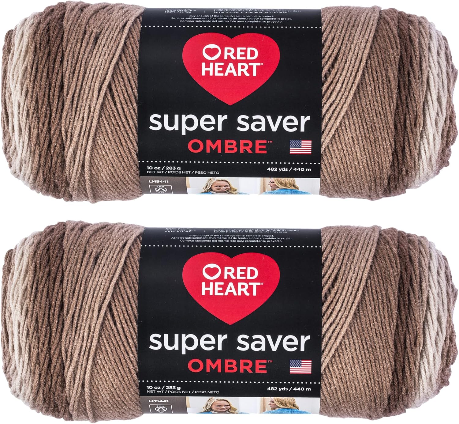 Red Heart Super Saver Ombre Navy Yarn - 2 Pack of 10oz/283g - Acrylic - 4 Medium (Worsted) - 482 Yards - Knitting/Crochet