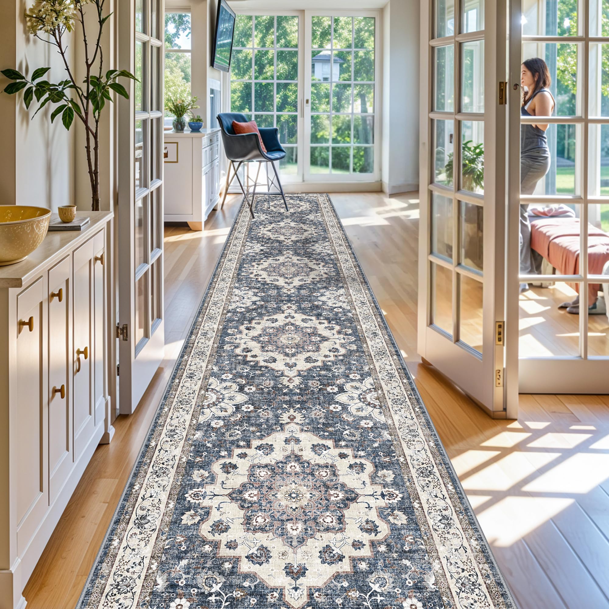 Blue 3x15 wide hallway runner rug