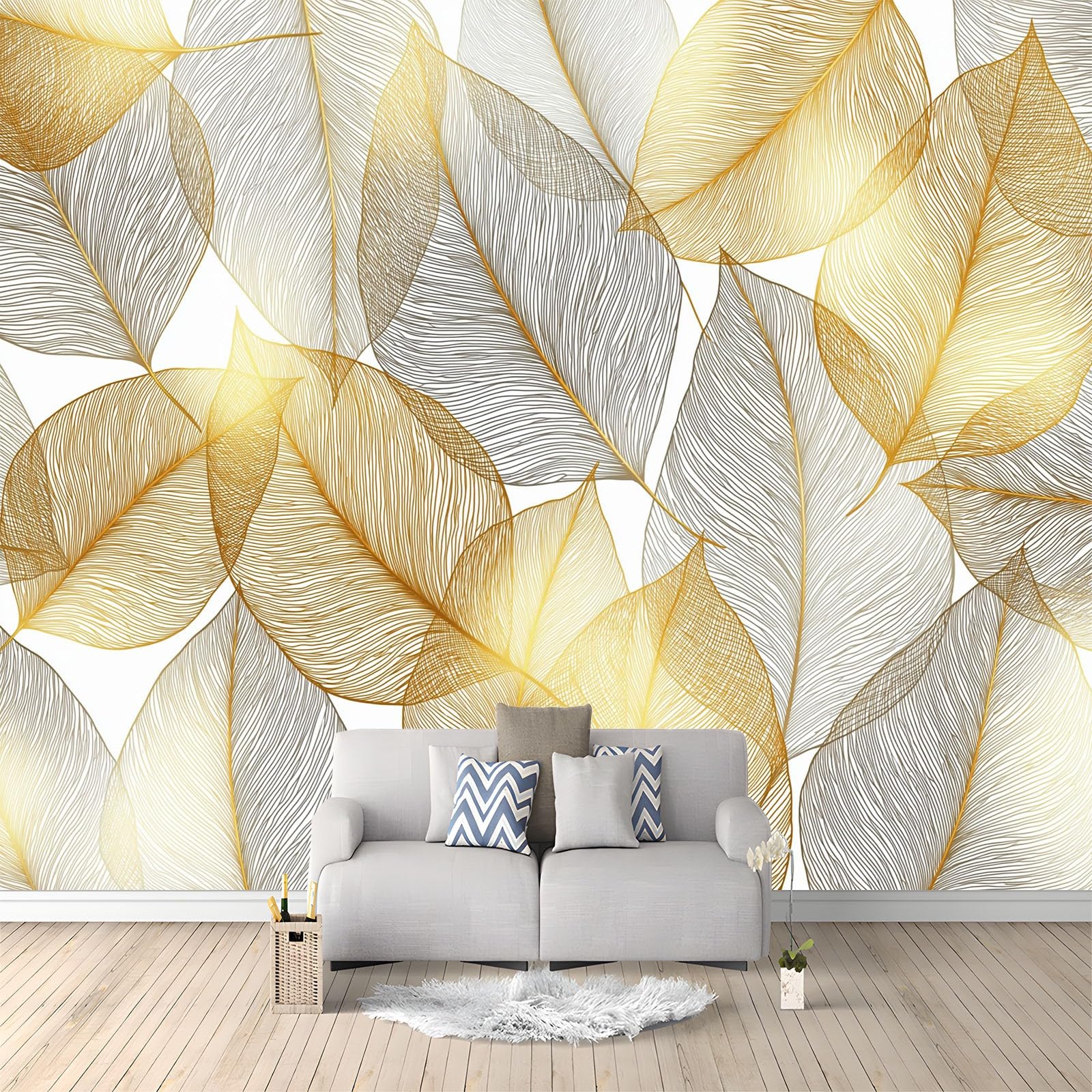 Abstrakcyjna tapeta estetyczna żyły perforowane żebra liście 400 x 280 cm - tapeta z włókniny efekt 3D, ogromny plakat dekoracja ścienna do salonu, sypialni i biura - szara