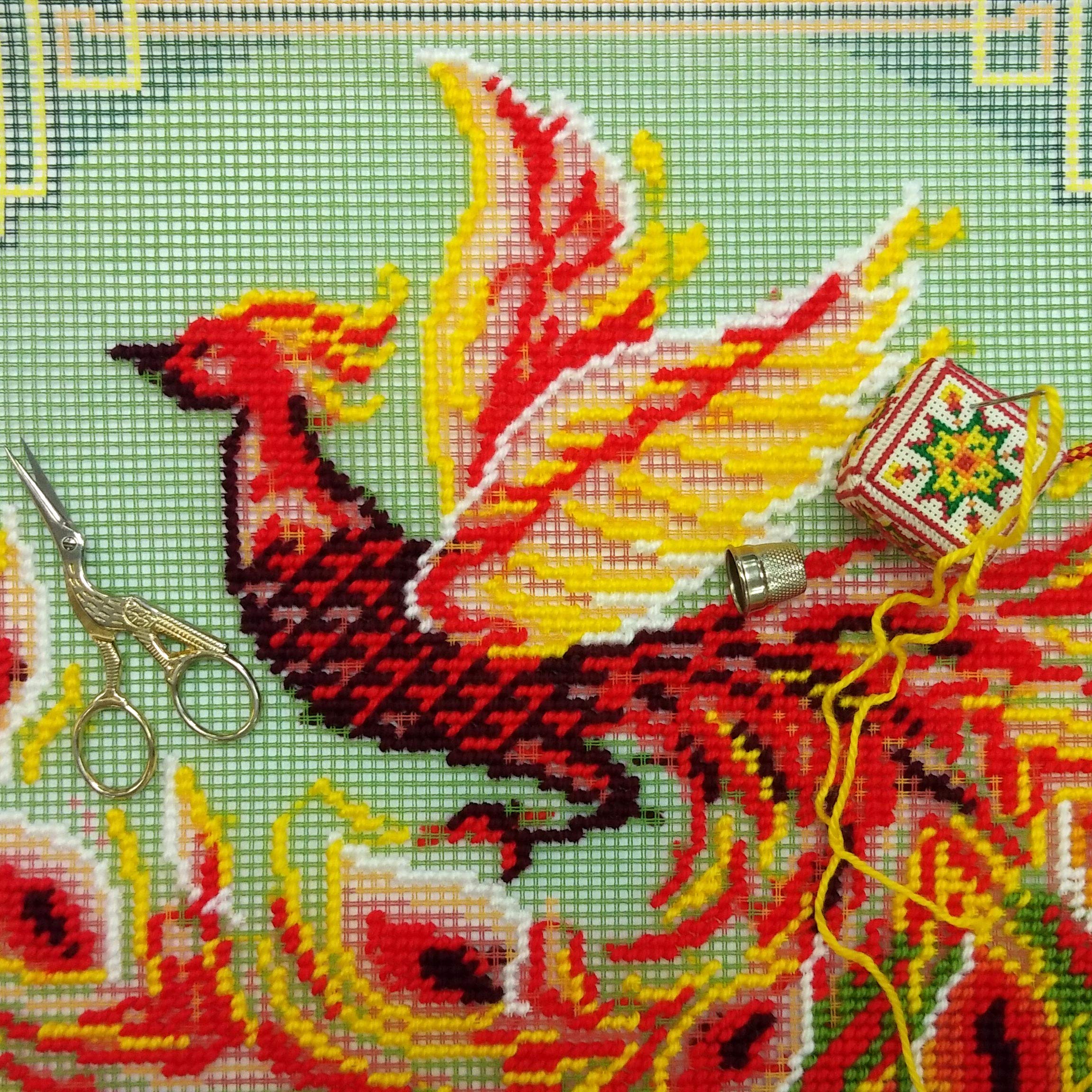 Brvsk Chinesischer Vogel. Needlepoint Set mit bedruckter Gobelin (40 × 40 cm) Kissenset mit Stickerei zur kreativen Inneneinrichtung Handarbeitsset für erwachsene Anfänger