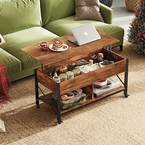 Miniatura 2 de WLIVE Coffee Table, 41.3" Lift Top Coffee Table with 4 Wheels, Hidden Compartment, Storage Shelf and Lift Tabletop for Living Room, Reception Room,