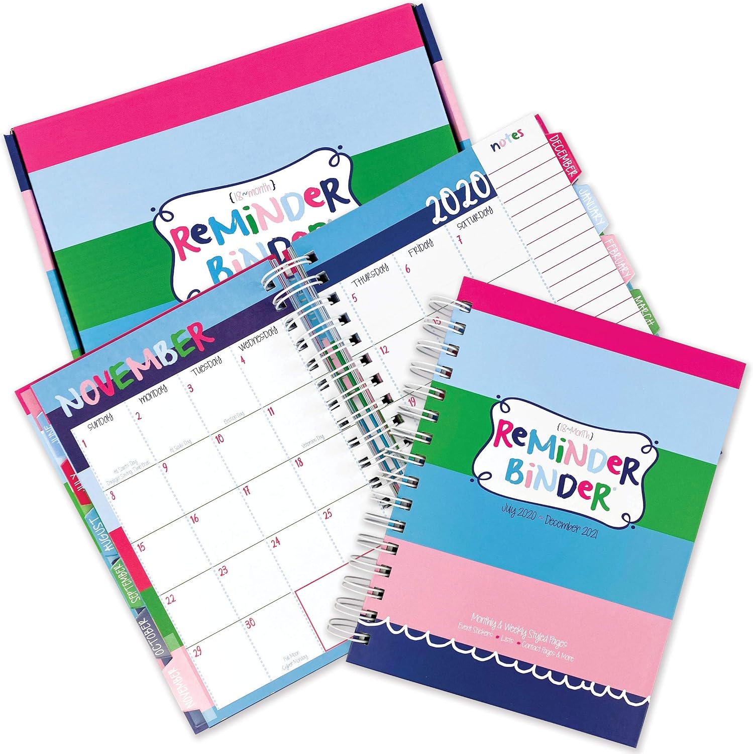 AMOCHY Reminder Binder 2020-2021 18-Month Planner + 361 Planner Stickers | Weekly & Monthly Views | Hard Cover | Elastic Closure | Monthly Divider Tabs | Pockets | to-Do Lists | Keepsake Box