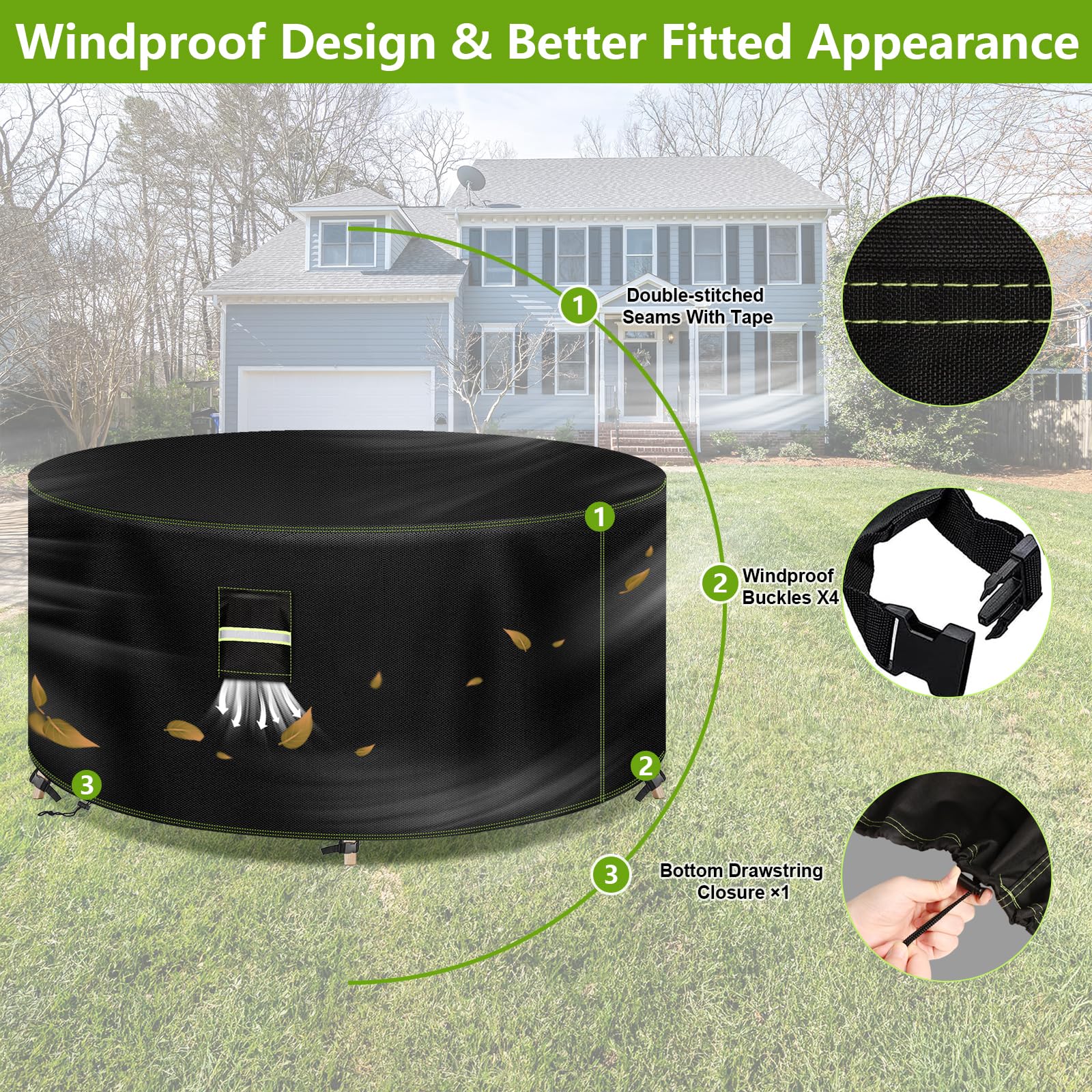 VDISRR Housse Table de Jardin, 600D Tissu Oxford Housses pour Mobilier Ø130 x 71 cm, Bâche Salon de Jardin avec Grilles D'aération, Imperméable, Coupe-Vent, Anti-UV Couverture de Protection Meubles