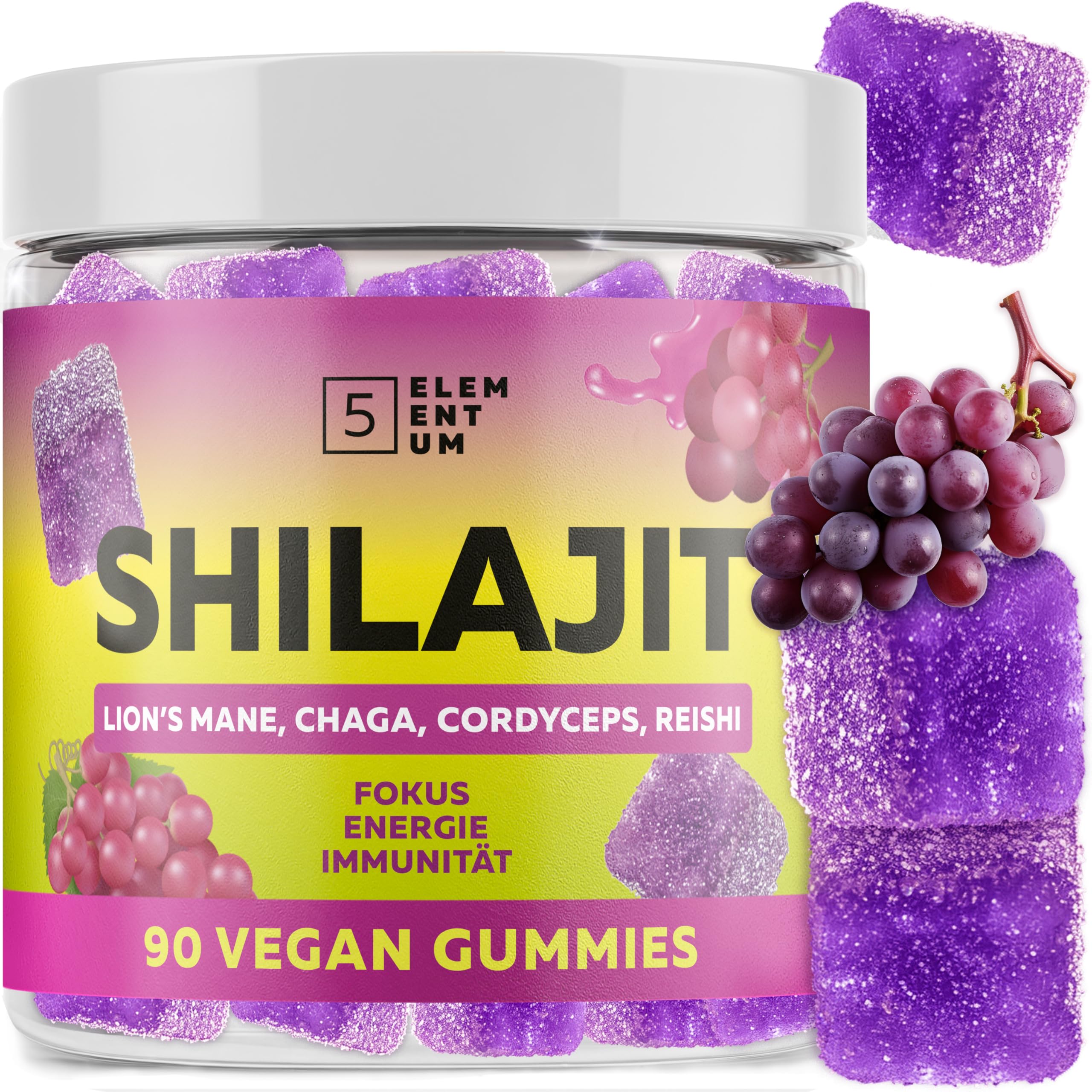 Original Shilajit Gummies 2200 mg – 90 Stück Premium Mumijo Gummies mit Löwenmähne, Reishi, Chaga & Cordyceps aus dem Himalaja – Für Energie & Vitalität – Mit Traubengeschmack