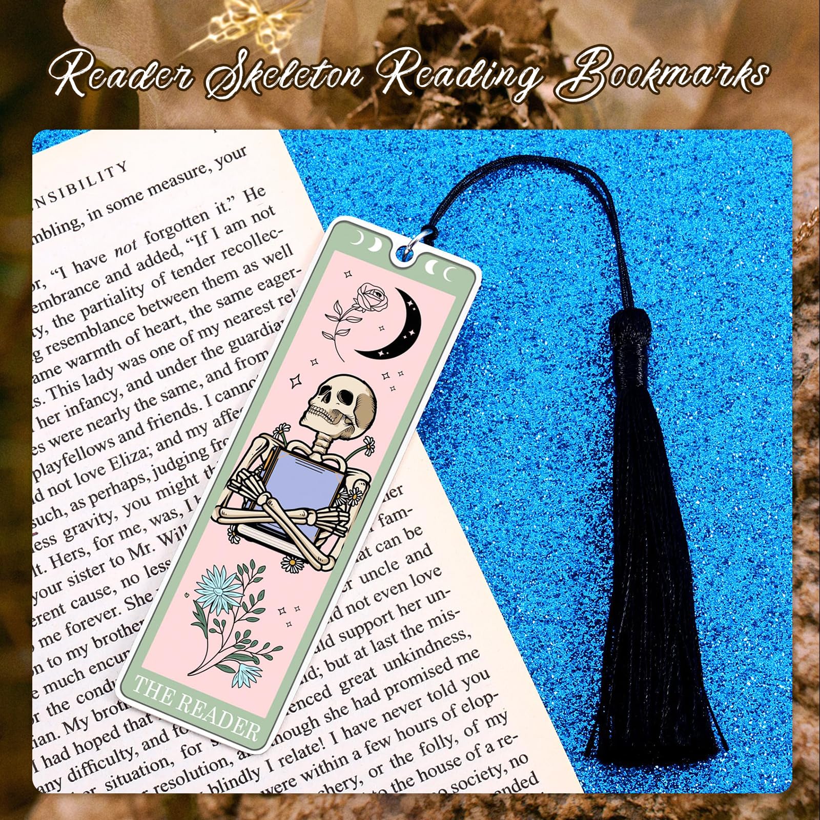 GlamRays Regalos para Amantes de los Libros para Mujeres Marcadores Navideños Marcadores Divertidos para Mujeres Hombres Tarot Marcadores Esqueleto Cartas del Tarot (Verde Claro)