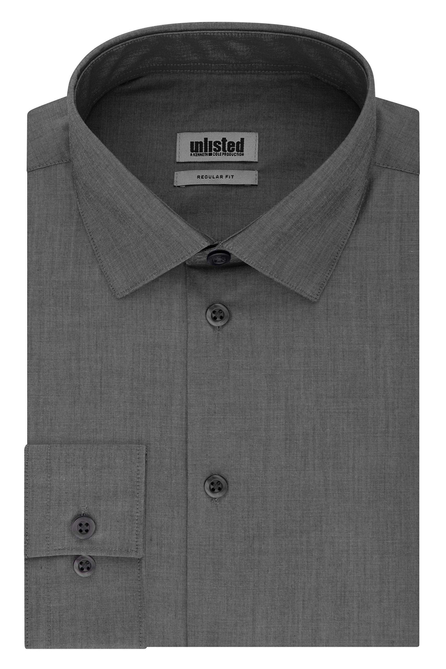 Kenneth ColeUnlisted by Kenneth Cole Mens Regular Fit Solid Shirt, Color: Dark Grey Graphite, Size: 16-16.5 Neck 34-35 Sleeve L