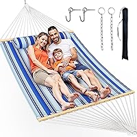 Everyfun Double Hammock with Spreader Bar & Soft Pillow - 500lbs Capacity, Portable for Camping, Backyard, Outdoor, Aqua Blue