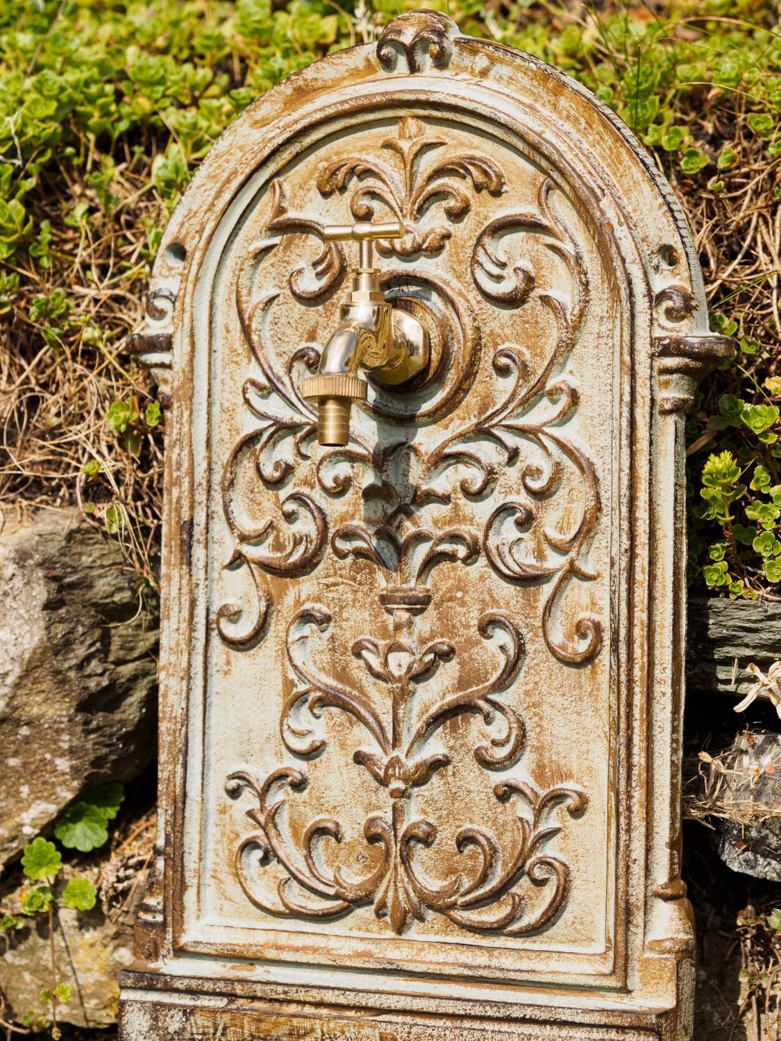 aubaho Brunnen 66cm Waschbecken Brunnen Eisen grün Wandbrunnen antik Stil Gartenbrunnen