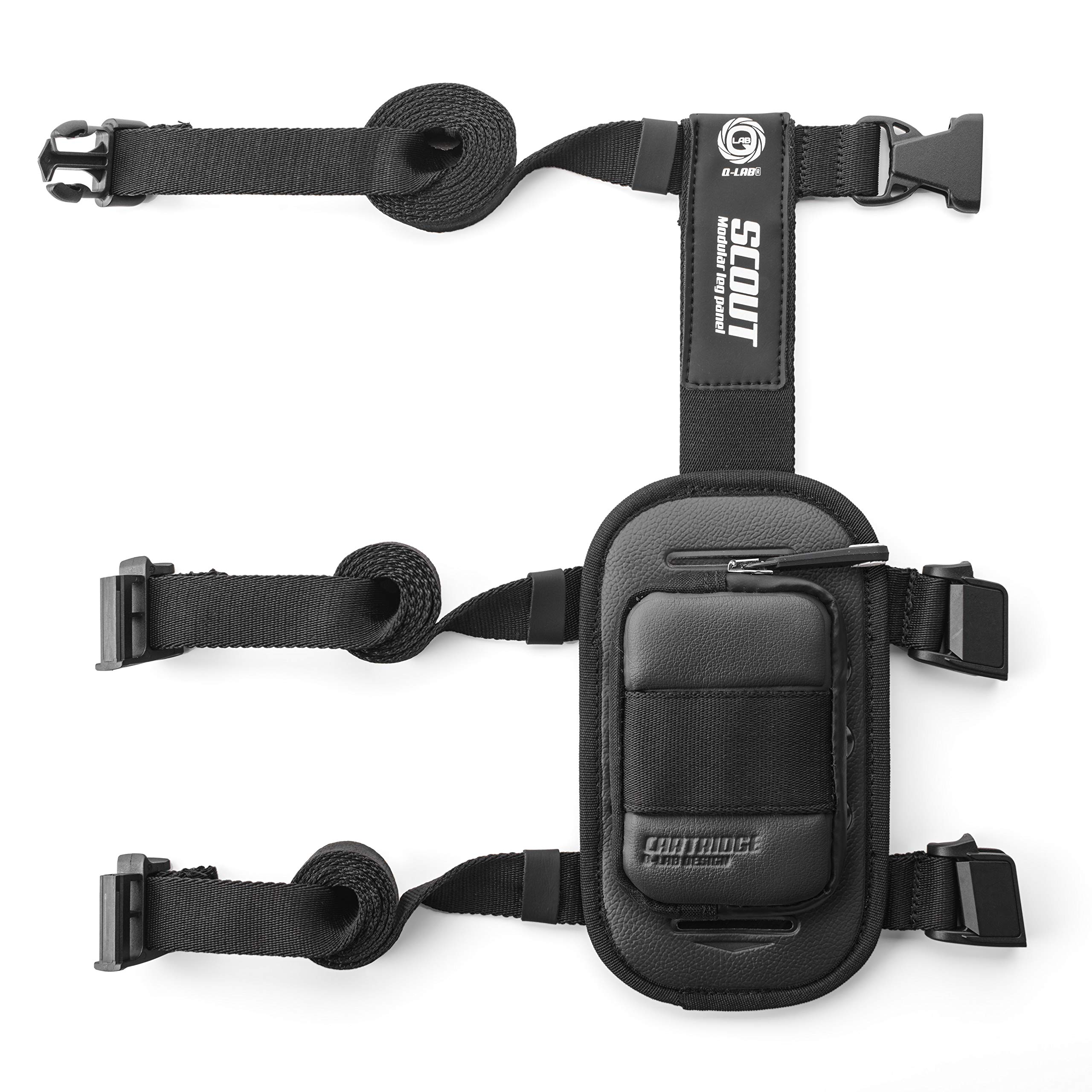 Q LAB SCOUT pannello modulare da gamba, borsa cosciale con sistema molle da 40 mm, la tasca perfetta per motociclisti, escursionisti, sciatori, e per attività outdoor - (nero, tasca Cartridge inclusa)
