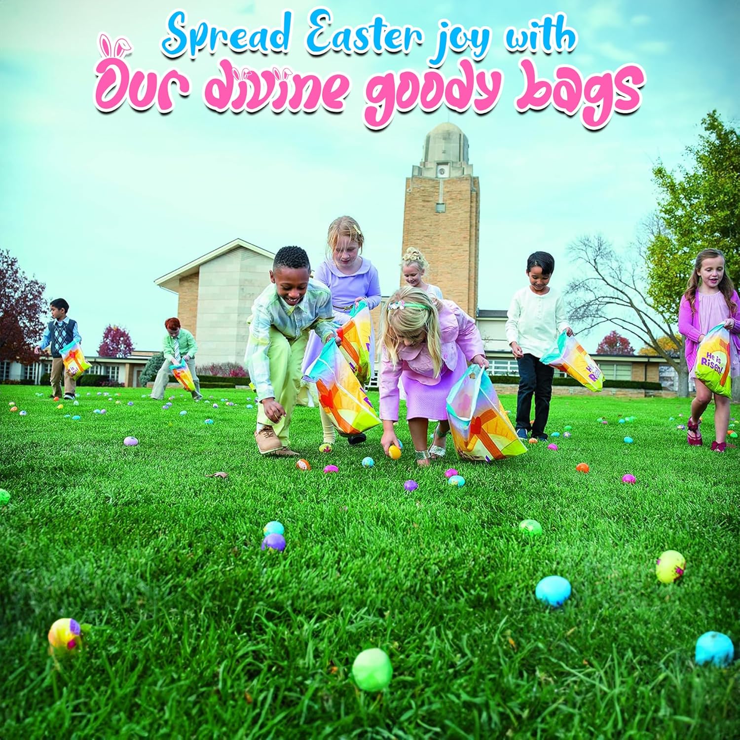 Fun Express Religious Easter Goody Bags (50 Count) - Sunday School Supplies, Party Favor Giveaways, Easter Egg Hunt Bags