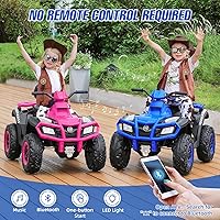 Vista 5 de ELEMARA ATV de 2 plazas para niños grandes, 12 V 4 ruedas para niños con batería de 10 AH, velocidad máxima de 4 mph, Bluetooth, luces LED, radio