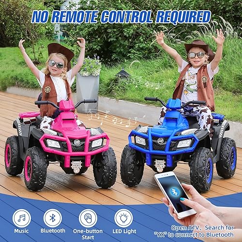 Miniatura 5 de ELEMARA ATV de 2 plazas para niños grandes, 12 V 4 ruedas para niños con batería de 10 AH, velocidad máxima de 4 mph, Bluetooth, luces LED, radio,