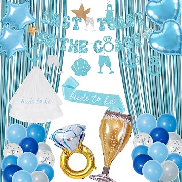 Last Toast on The Coast Bachelorette Decorations Blue and Silver Bachelorette Party Decorations Include Tassel Curtain Banner Hanging Swirl Decoration Balloons for Bridal Party Complex
