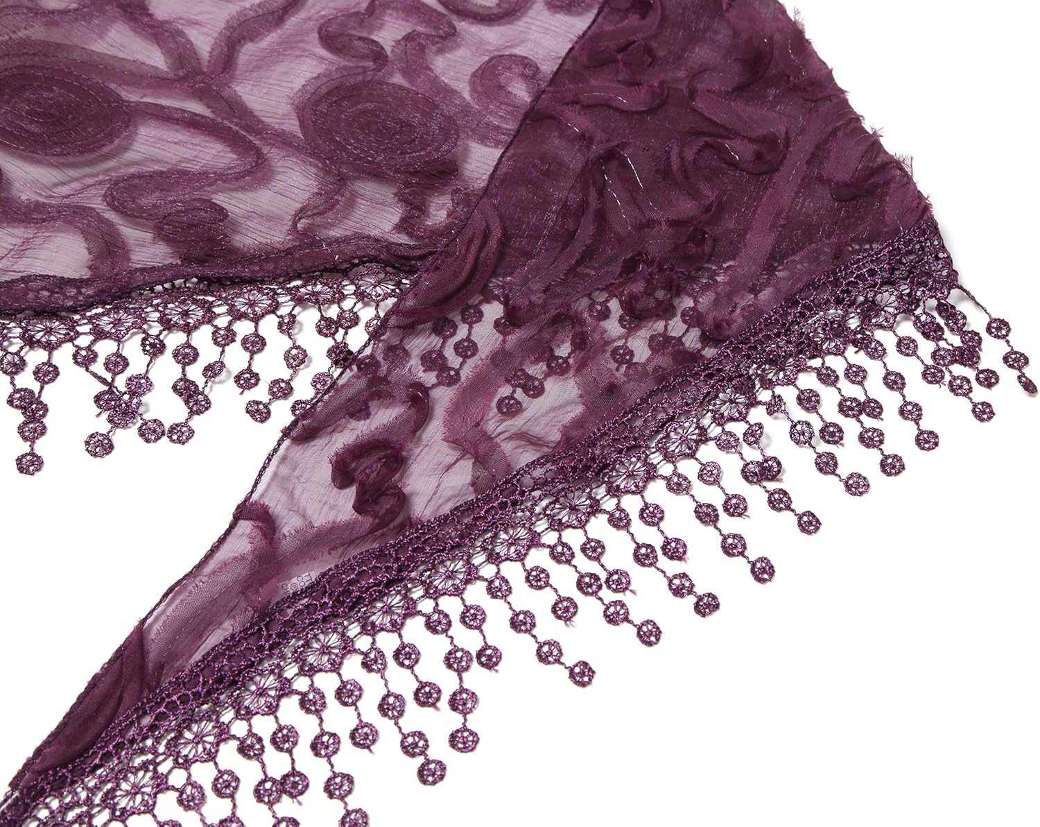 Cindy & Wendy Lightweight Triangle Floral Fashion Lace Fringe Scarf Wrap for Women - Image 5