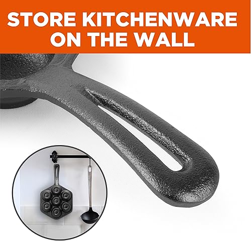 Vista 4 de Commercial CHEF Sartén de hierro fundido danés Aebleskiver, utensilios de cocina de hierro fundido presazonado para panqueques, hace 7 bolas