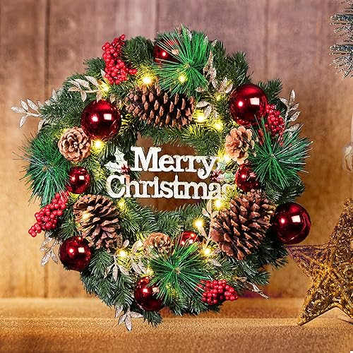 Peyton Christmas Wreath, Outdoor Lighted Christmas Wreath for Front Door, Christmas Wreath for Holiday Christmas Party Decorations