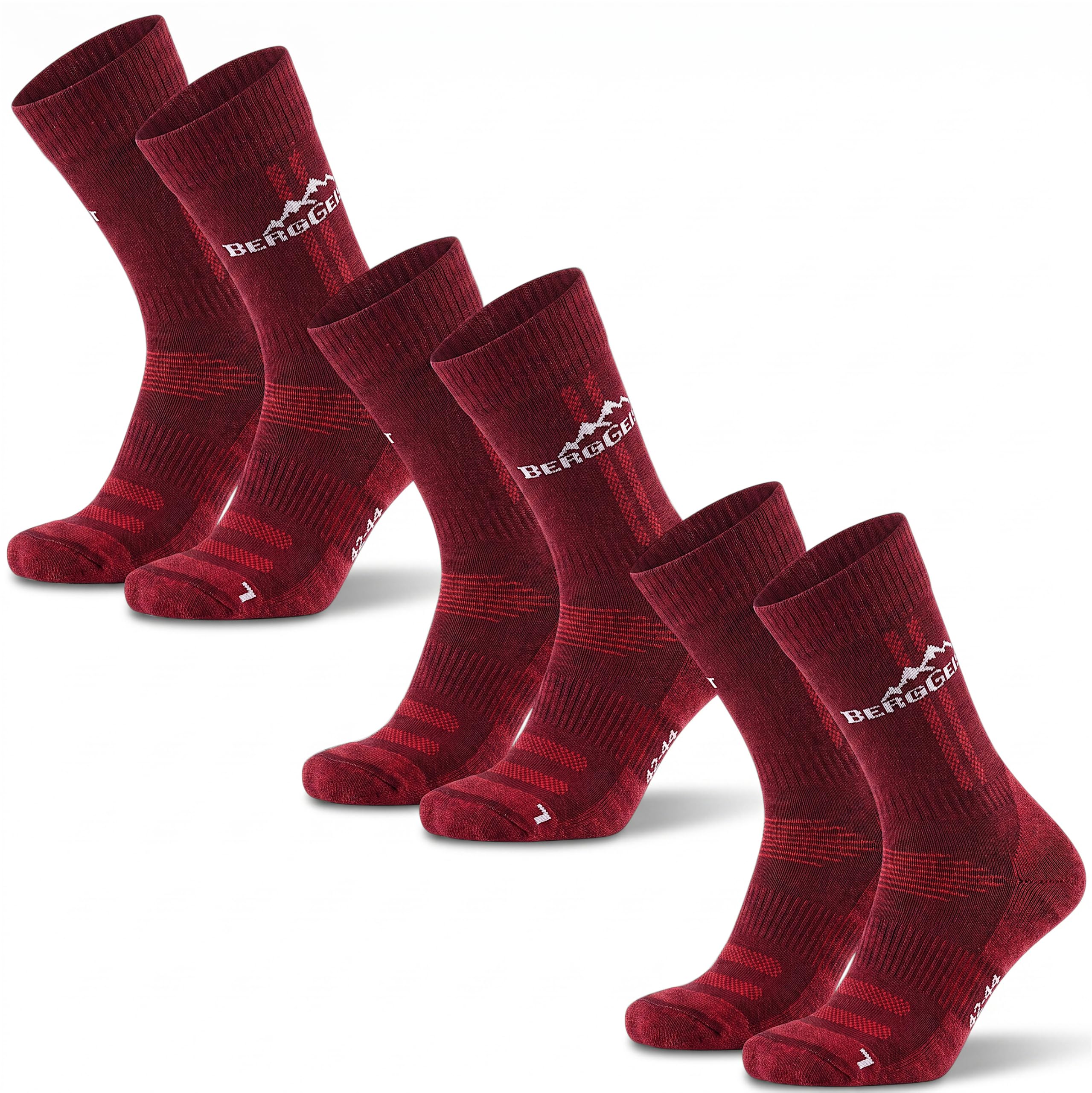 BERGGEIST EXPLORER Pro Merino Wandersocken Unisex für Herren & Damen (3 Paar) – Ganzjahres Trekkingsocken & Funktionssocken gepolstert, Rechts-Links-Passform, Made in EU, Atmungsaktiv