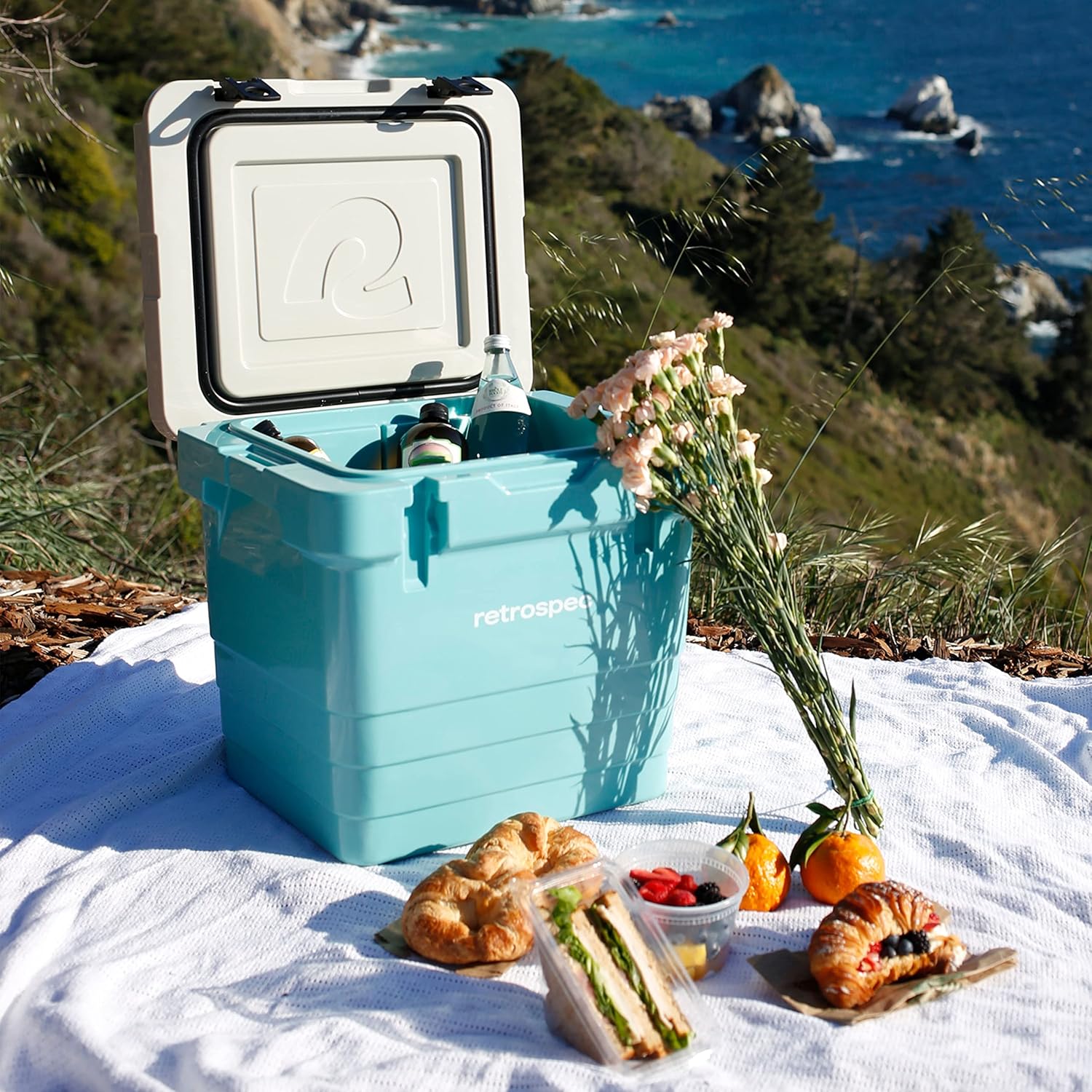Retrospec Palisade Rotomolded Cooler - Fully Insulated Portable Ice Chest with Built in Bottle Opener, Tie-Down Slots & Dry Goods Basket - Large Beach, Camping & Travel Coolers 25, 45 & 65qt