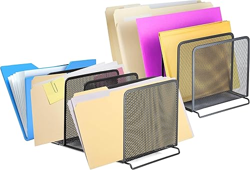 Halter Organizador de archivos de 5 secciones de malla metálica para almacenamiento de archivos para el hogar y la oficina, organizador de