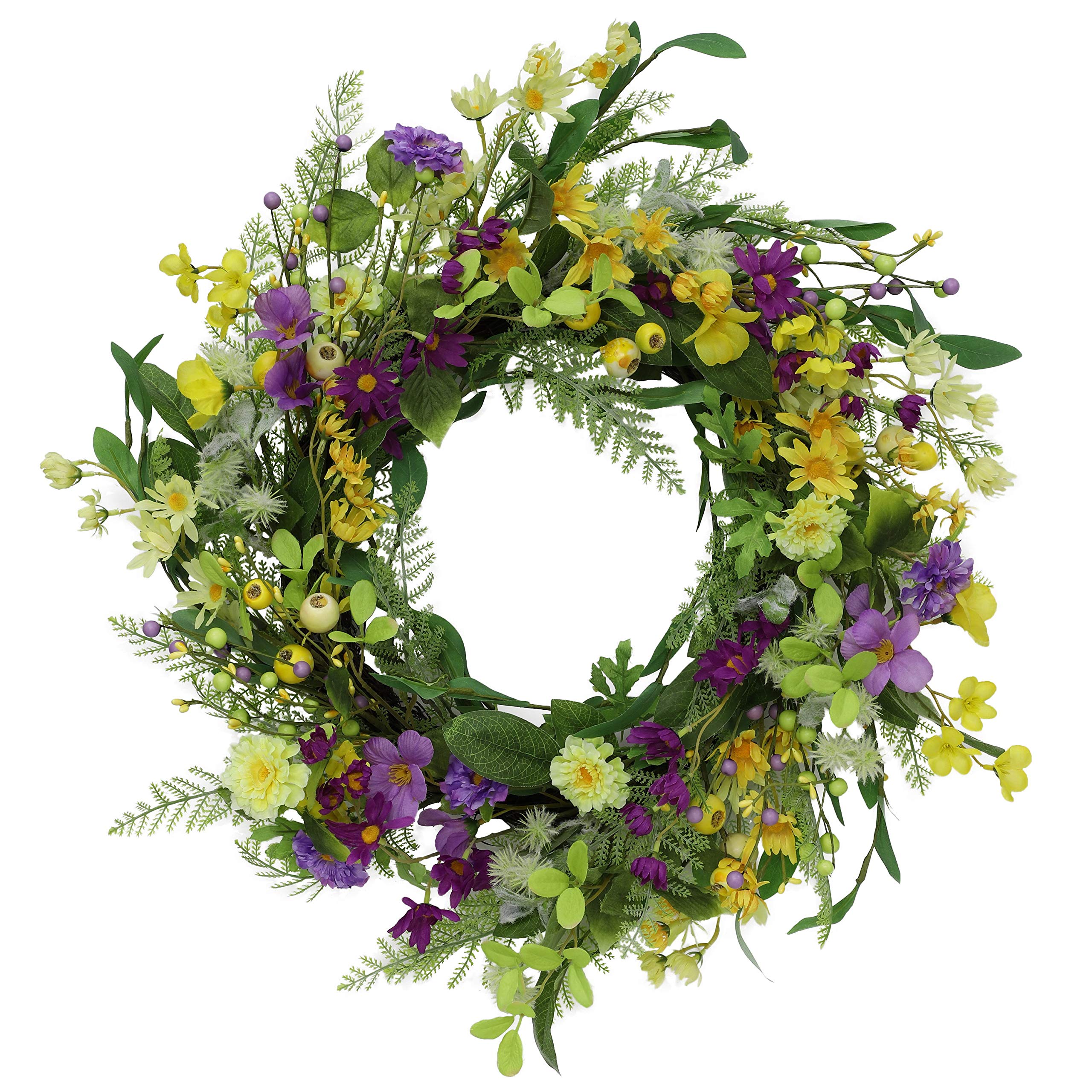 Puleo International 24" Artificial Spring Mixed Floral Wreath, Purple,yellow