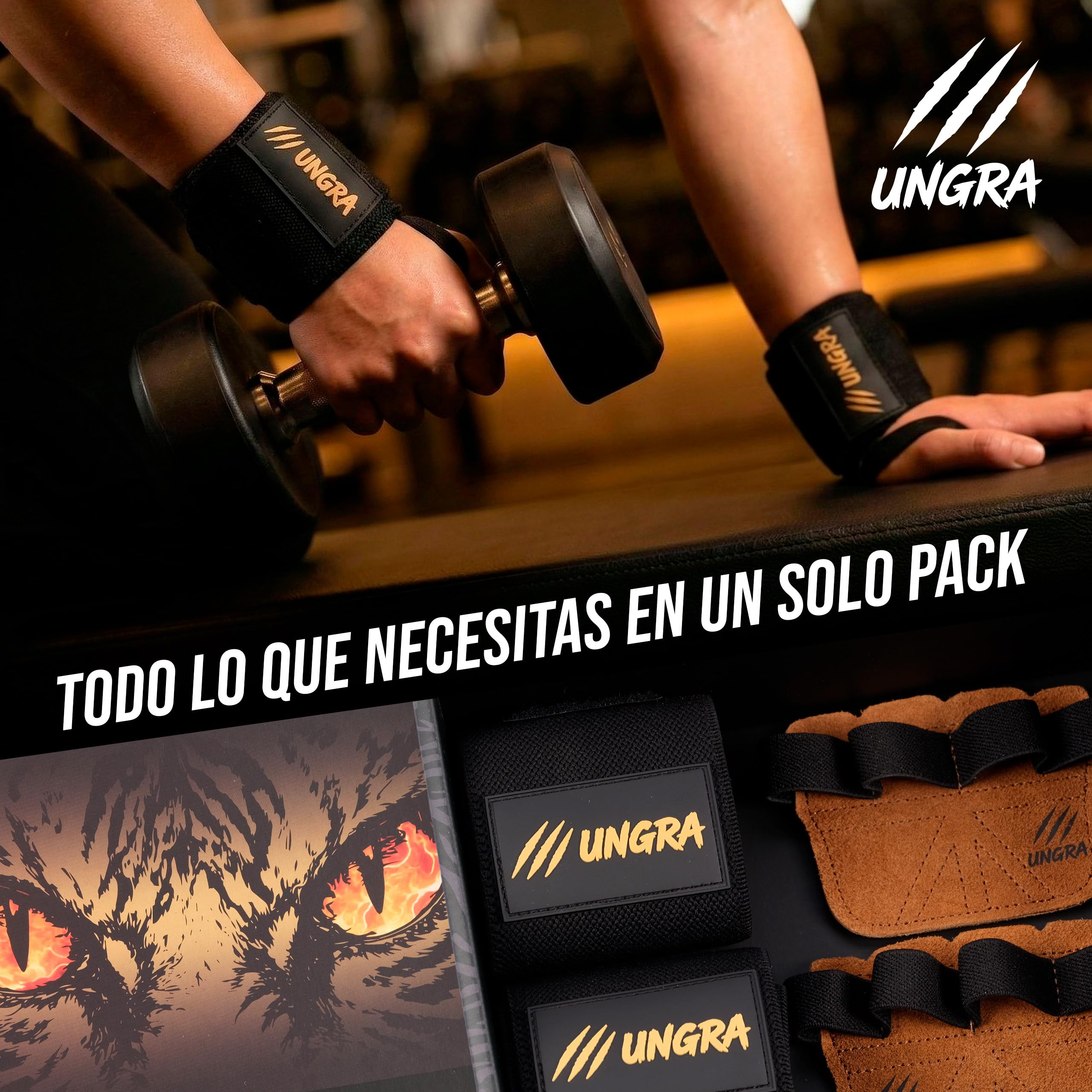 Kit Muñequeras Gym y Calleras de Cuero con Estuche Impermeable UNGRA – Wrist Wraps y Grips Antideslizantes para Crossfit, Calistenia y Pesas, Protector de Manos y Muñecas Unisex Talla Única — view 7
