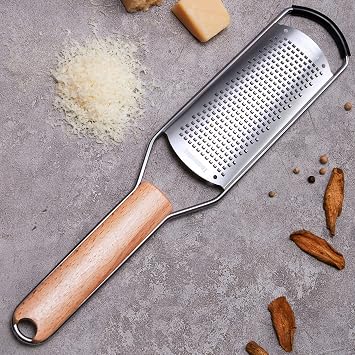 Stainless Steel Cheese Grater with Natural Wood Handle for Parmesan Cheese Lemon, Ginger, Cheese, Nutmeg, Potato, Chocolate and Garlic Small