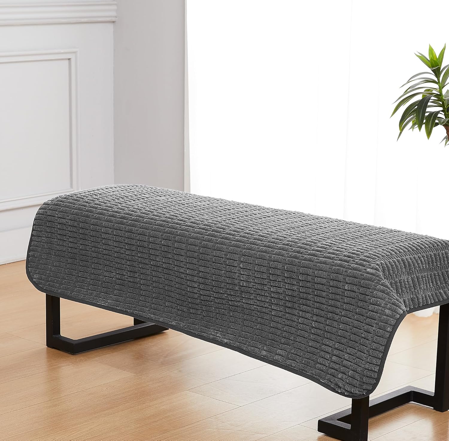 Couch Covers Ottoman Covers, 32x52 inch Anti-Slip Washable Corduroy Stool Furniture Protector (Dark Grey)