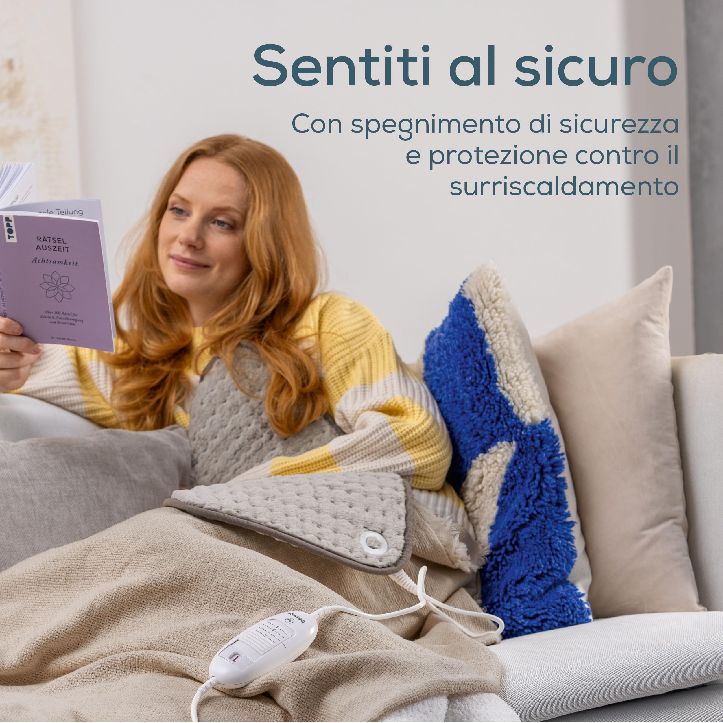 Beurer HK 123 Nordic termoforo XXL, ultramorbido e traspirante, 3 livelli di temperatura, riscaldamento rapido, spegnimento automatico, lavabile in lavatrice a 30°C, 60 x 30 cm, prodotto in Europa