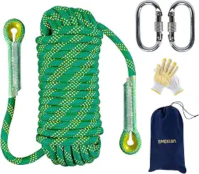 EMEKIAN Corda de escalada interna e externa, corda de escalada estática para corda de escape, equipamento de escalada no gelo, corda de resgate de segurança contra incêndio, com luvas antiderrapantes