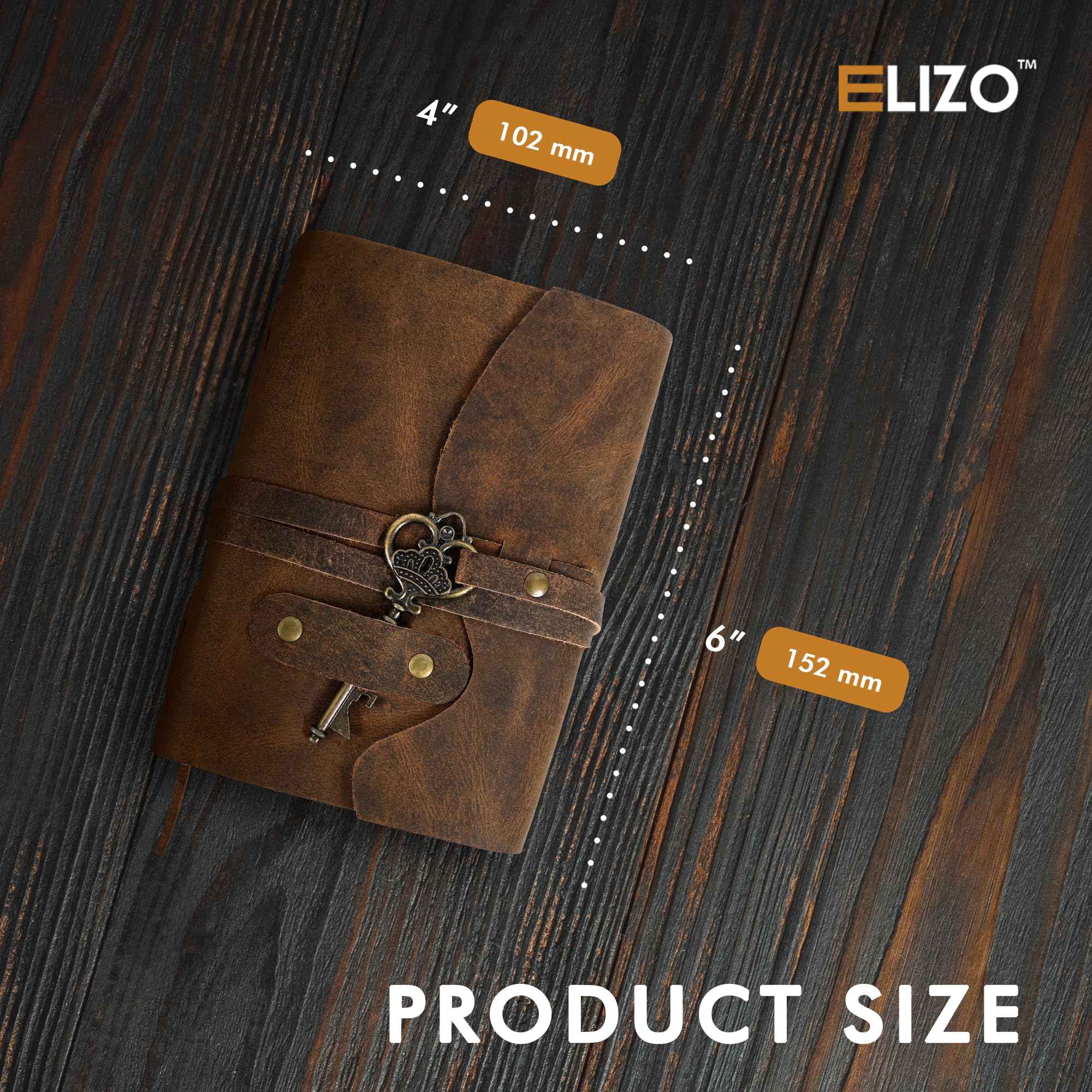ELIZO Diario vintage in pelle, 200 quaderni fatti a mano con bordo in carta vintage Deckle Edge, diario per donne e uomini, chiusura a chiave, libro delle ombre Grimoire Sketchbook taccuino da viaggio