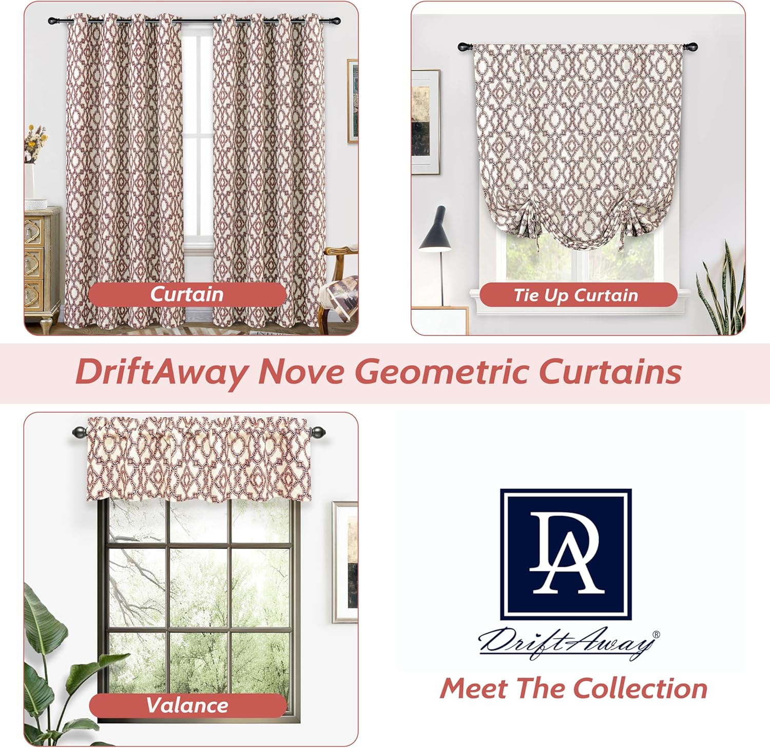 Moroccan Geometric Boho Balloon Window Shades Terracotta and Blue Bathroom window short curtains Thermal Tie Up Shade for Small Window Valance Roman Blind Curtains 3 Inch Rod Pocket 45 Inch x 63 Inch