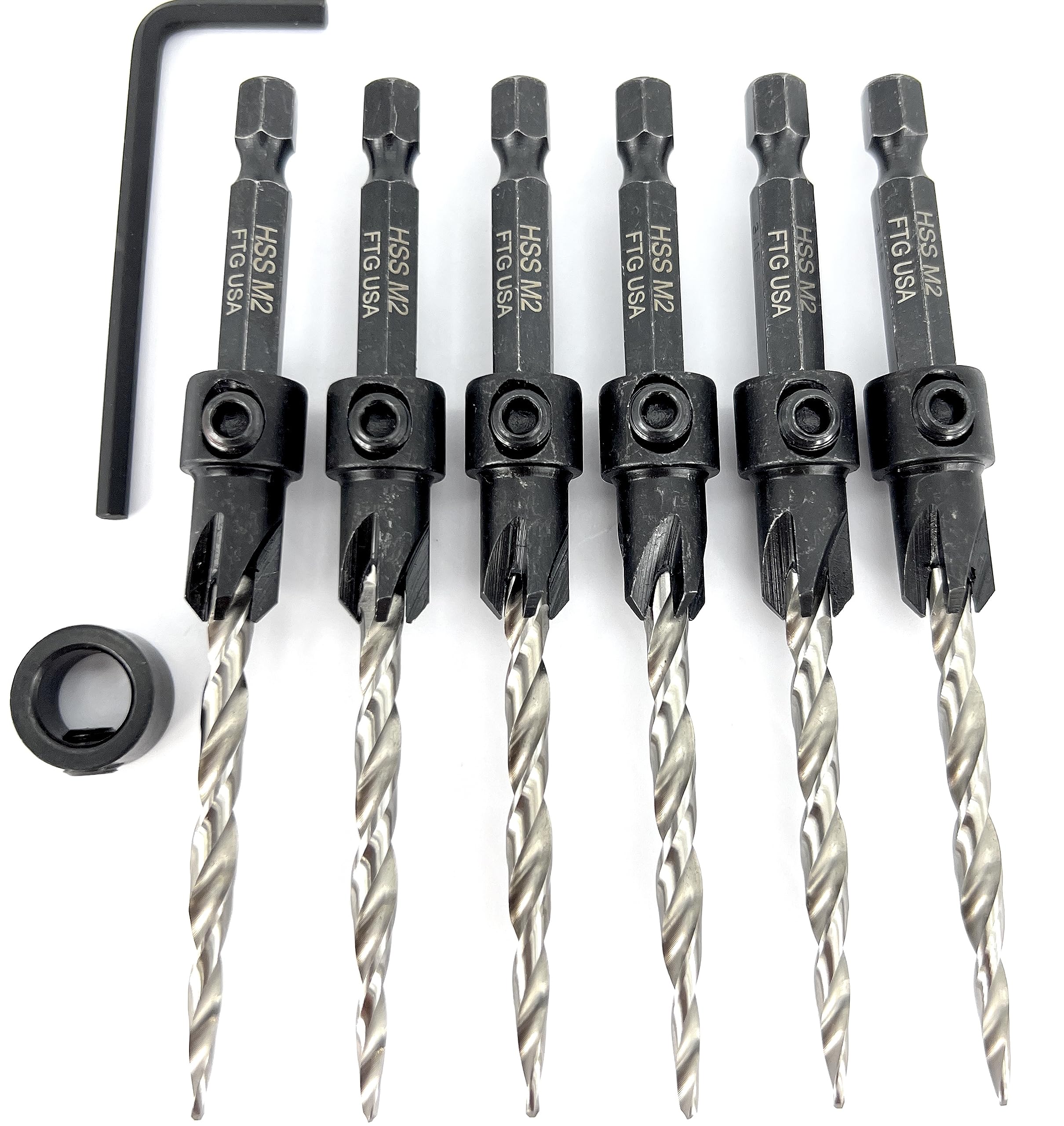 FTG USA Juego de brocas avellanadas para madera con broca cónica, 6 piezas #10 (3/16 pulgadas)