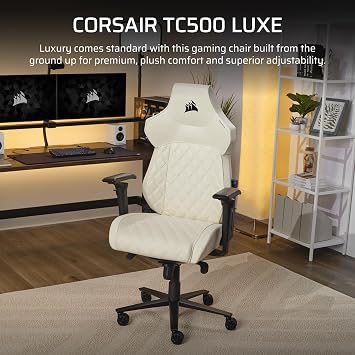 Corsair TC500 Luxe Gaming Chair Premium Breathable Fabric Wide Seat Five-Way Adjustable Armrests Adjustable Built-in Lumbar Support 90-135 Degree Recline Frost