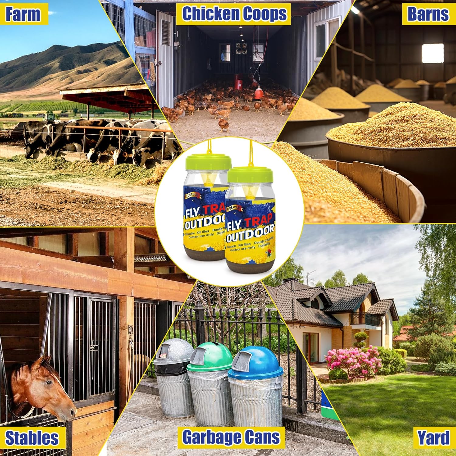 4 Pack Reusable Fly Traps Outdoor Hanging with Bait Refill, Fly Gnat Catcher Killer, Flies Insect Bug Control to Repellent Fruit Fly for Patio