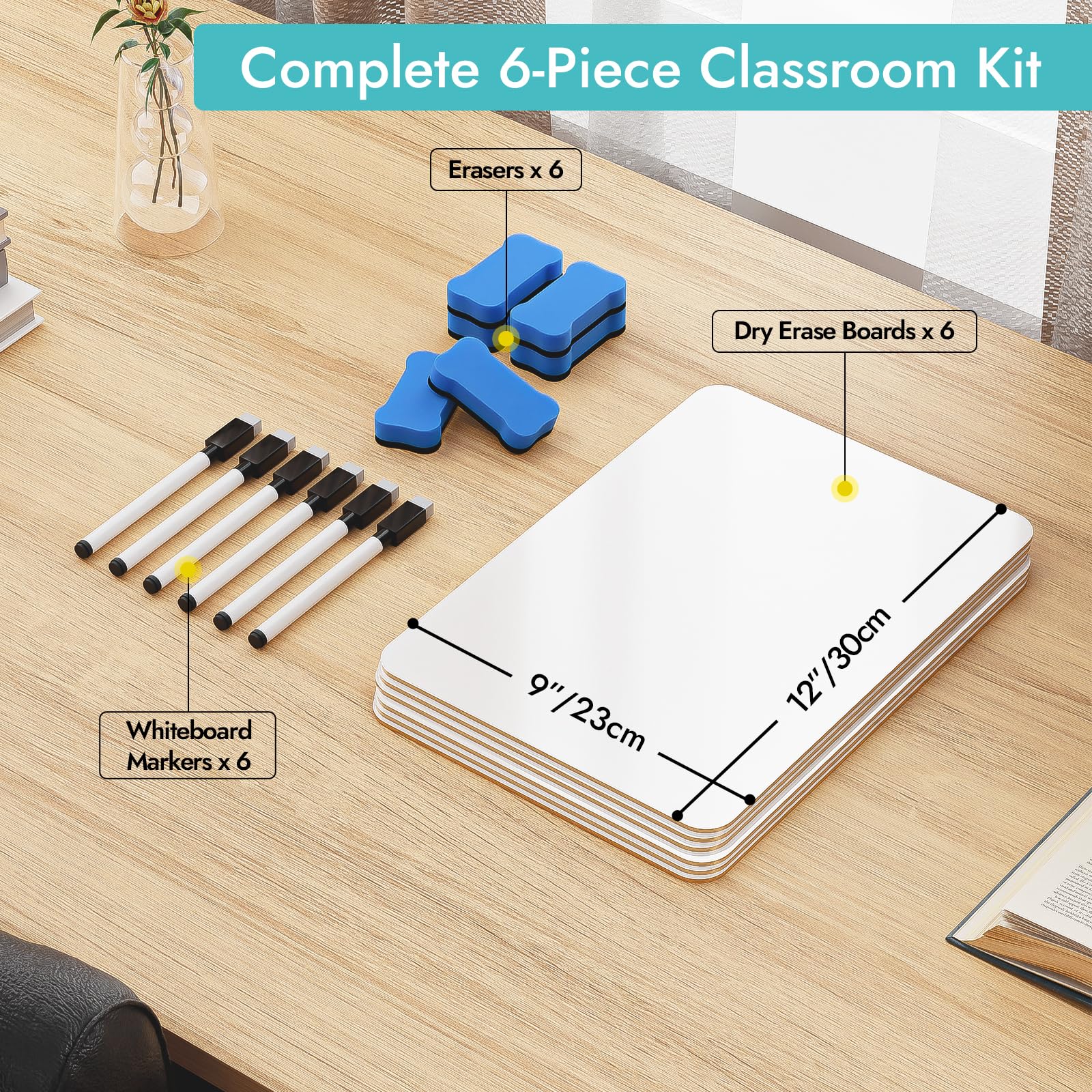 ANLIOTE 6 Pack Small Whiteboard, 30 x 23cm Double-Sided Portable Dry Erase Board with Pens & Erasers - Image 3