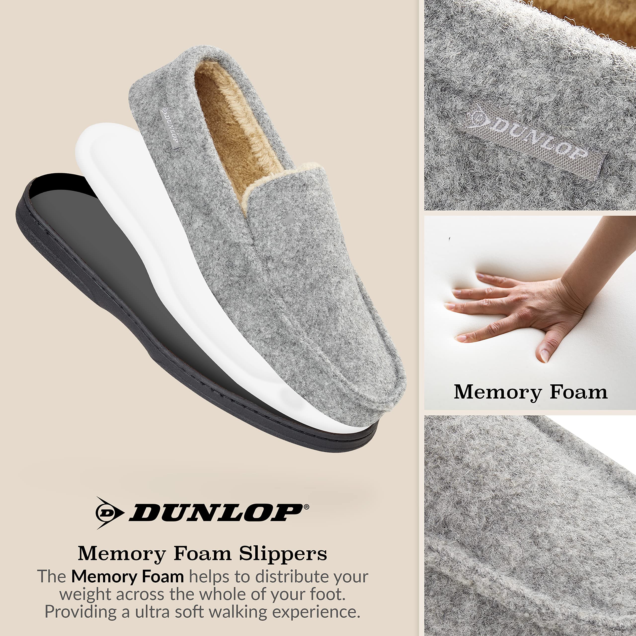 DUNLOP Pantofole Uomo Ciabatte Invernali da Casa Calde Comode Antiscivolo Memory Foam