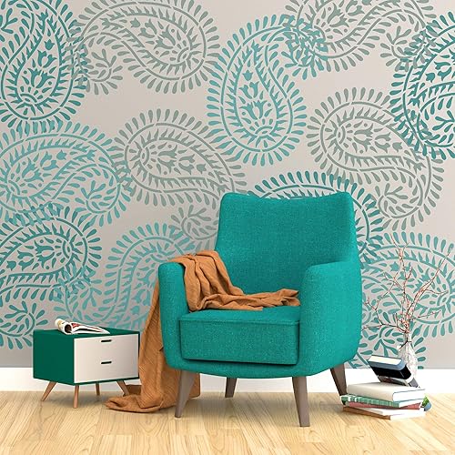 Miniatura 2 de NAKLEO Plantilla de pared de plástico reutilizable - 17 x 25 pulgadas - Paisley Turkish Oriental Floral 3 - Patrón de papel tapiz grande para