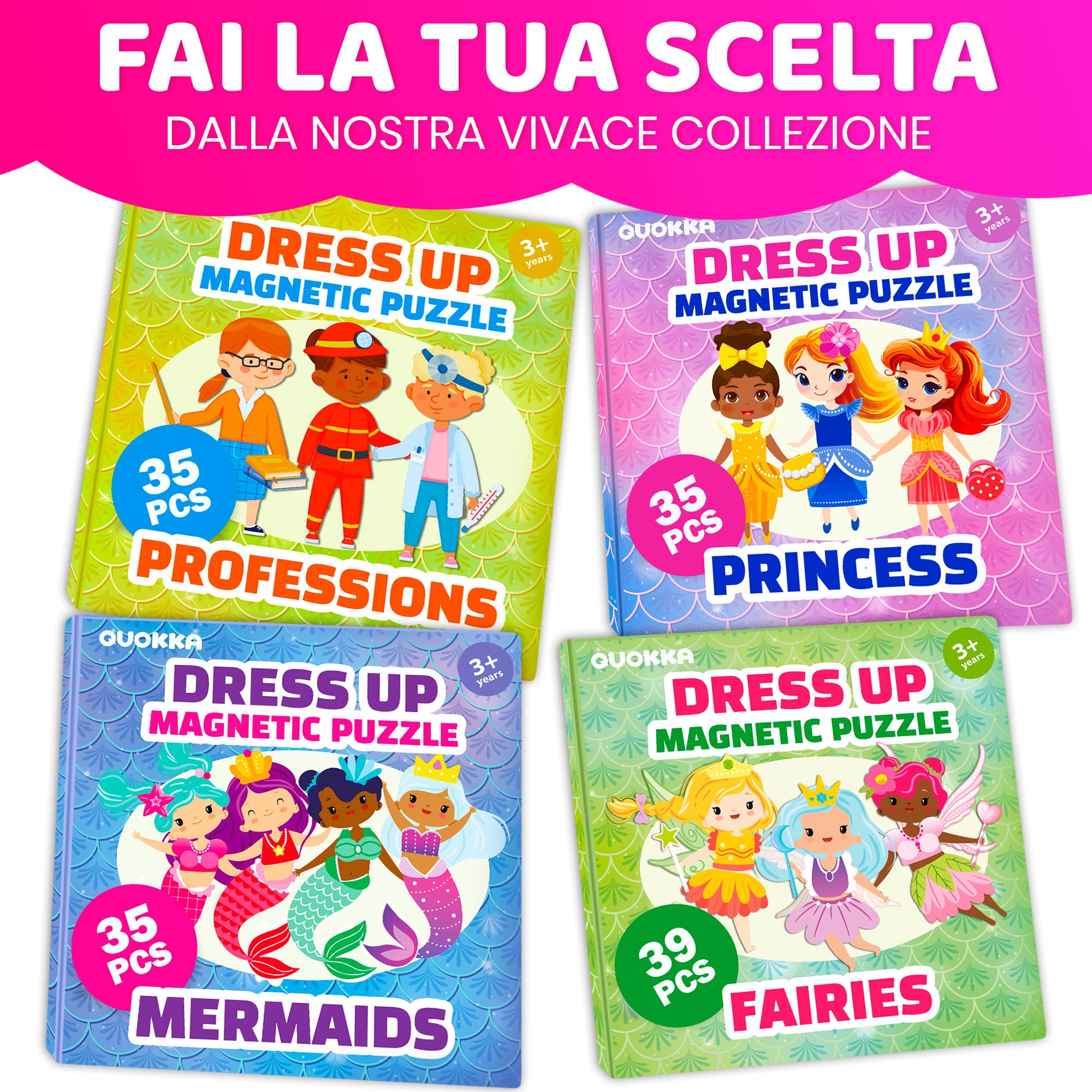 QUOKKA Bambole Magnetica da Vestire per Bambini 2 3 Anni - Giochi da Viaggio Bambina 3 4 Anni - 35 Pezzi Puzzle Magnetico per Aereo e Auto - Principesse Bambole di Carta - Regali Bimba dai 2 ai 5