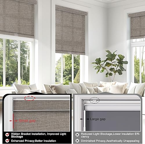 Miniatura 3 de BERISSA Persianas enrollables con filtro de luz para ventanas, persianas enrollables sin cordón con cenefa de tela de lino, persianas extraíbles con