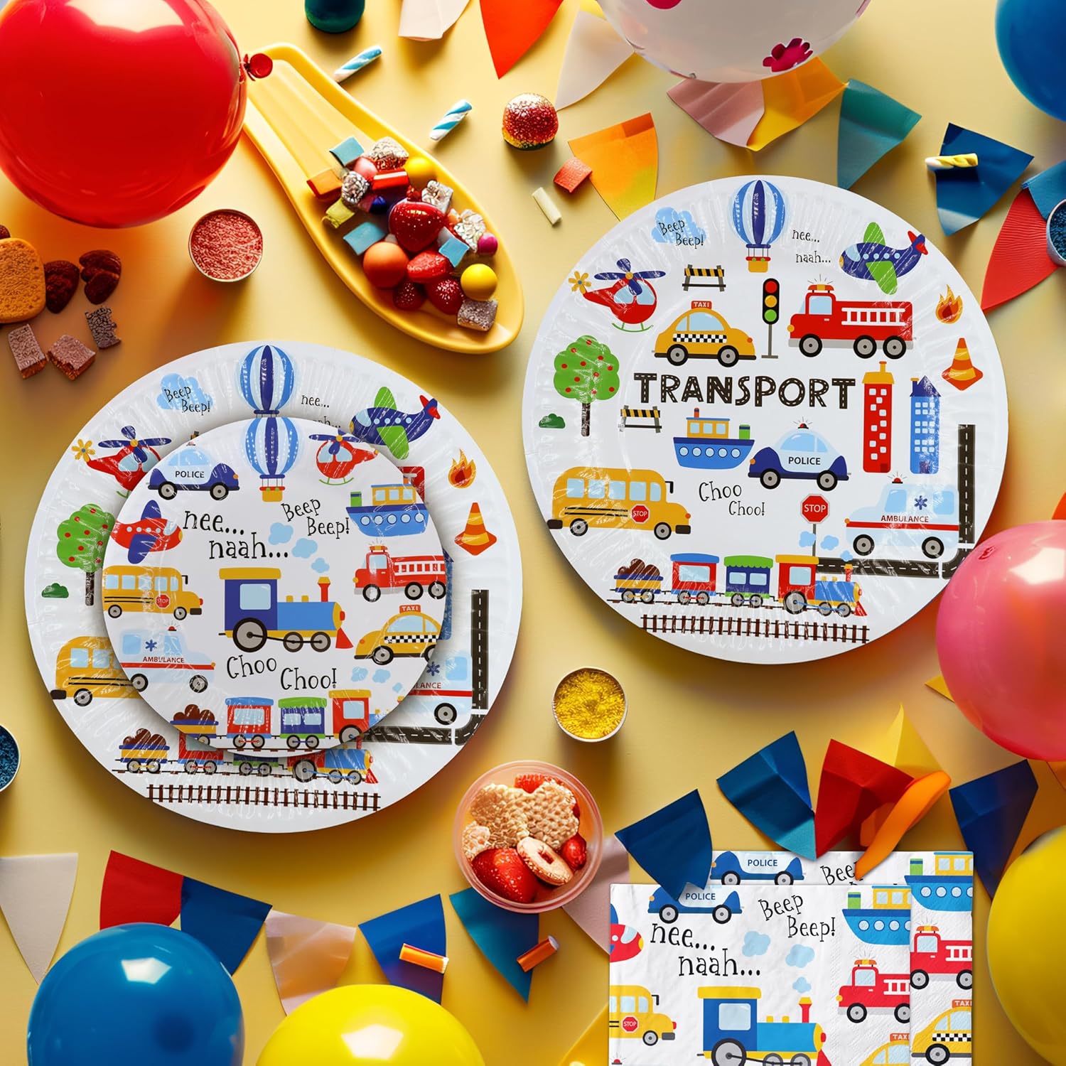 Transportation Party Supplies - Theme Birthday Party Tableware Set with Plates, Napkins, and Forks - Image 6