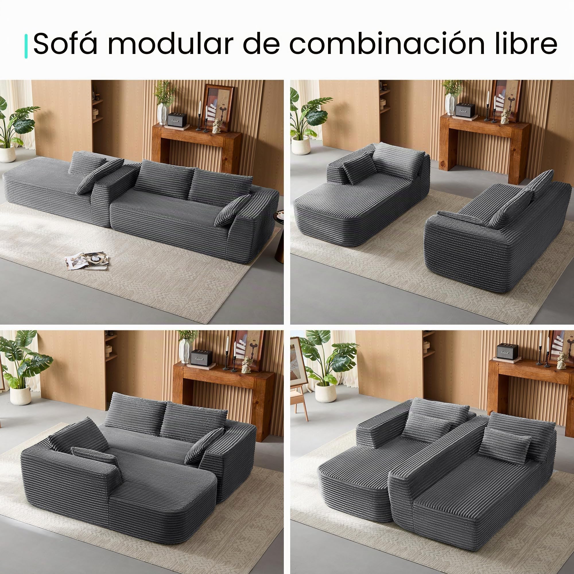LINSY Home Sofá de Esquina con función de Dormir - Sofá Cama Modular Corduroy de 270 cm, en Forma de L, sofá de 3 plazas con otomana, sofás seccionales para salón, no Requiere Montaje | Sofá en forma de L, sofá de 3 plazas con otomana, sofás seccionales p
