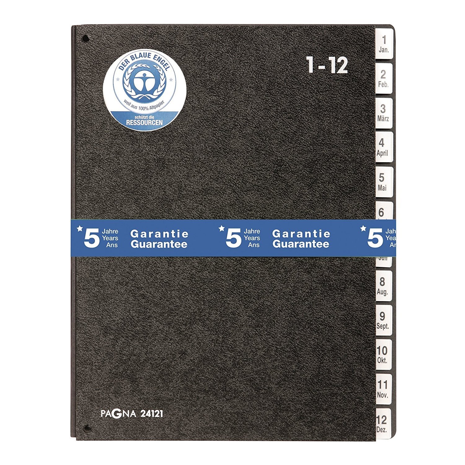 Pagna Pultordner Classic (Pultmappe, 12 Fächer, 1-12/Jan-Dez, schwarz, 5)