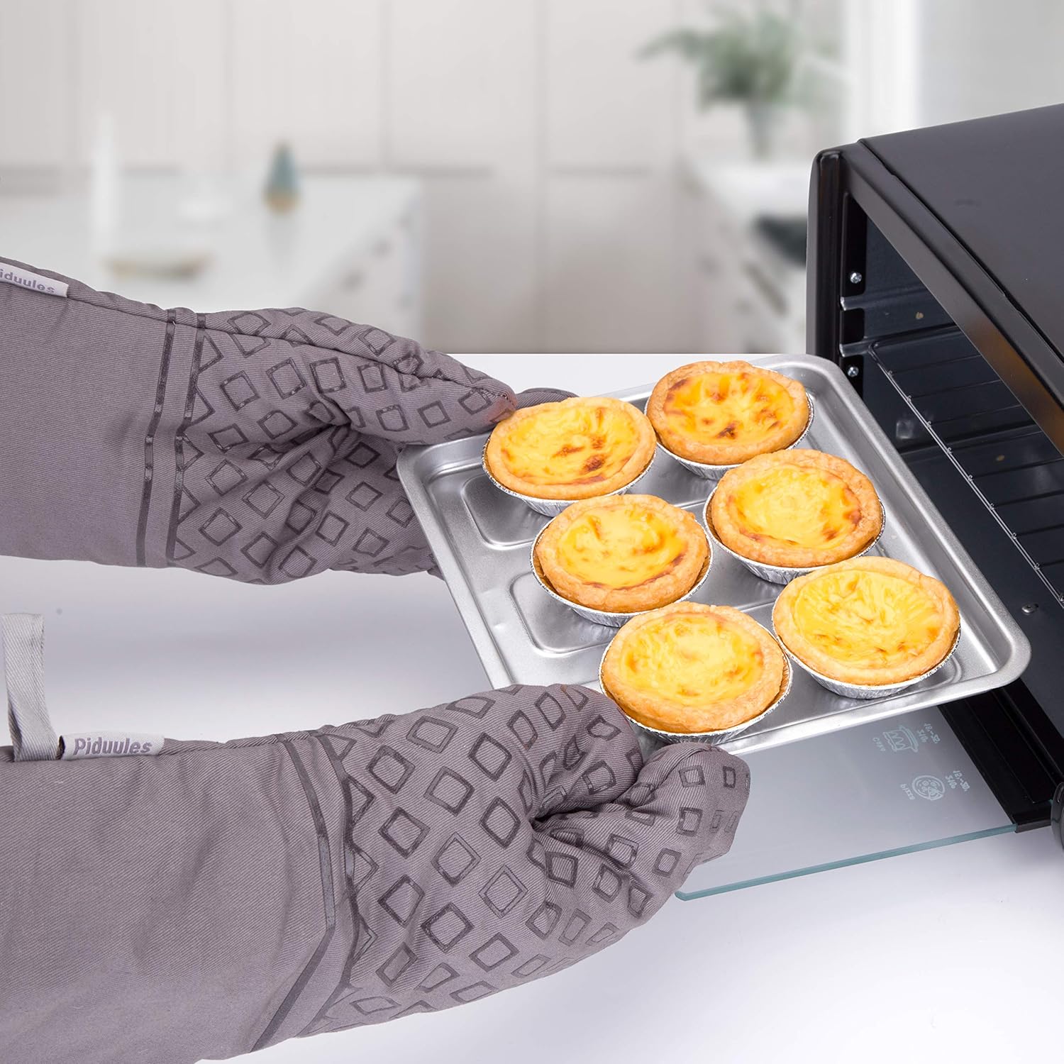 Set of 4 Oven Mitts and Pot Holders, 482 F Heat Resistant Hot Plate Moving Non-Slip Gloves for BBQ, Grill, Baking, Cooking, Oven, Microwave (Gray) - Image 5