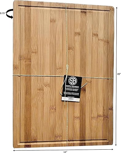 Miniatura 2 de Tabla de cortar y embutidos de bambú orgánico extra grande con ranura para jugo y reversible