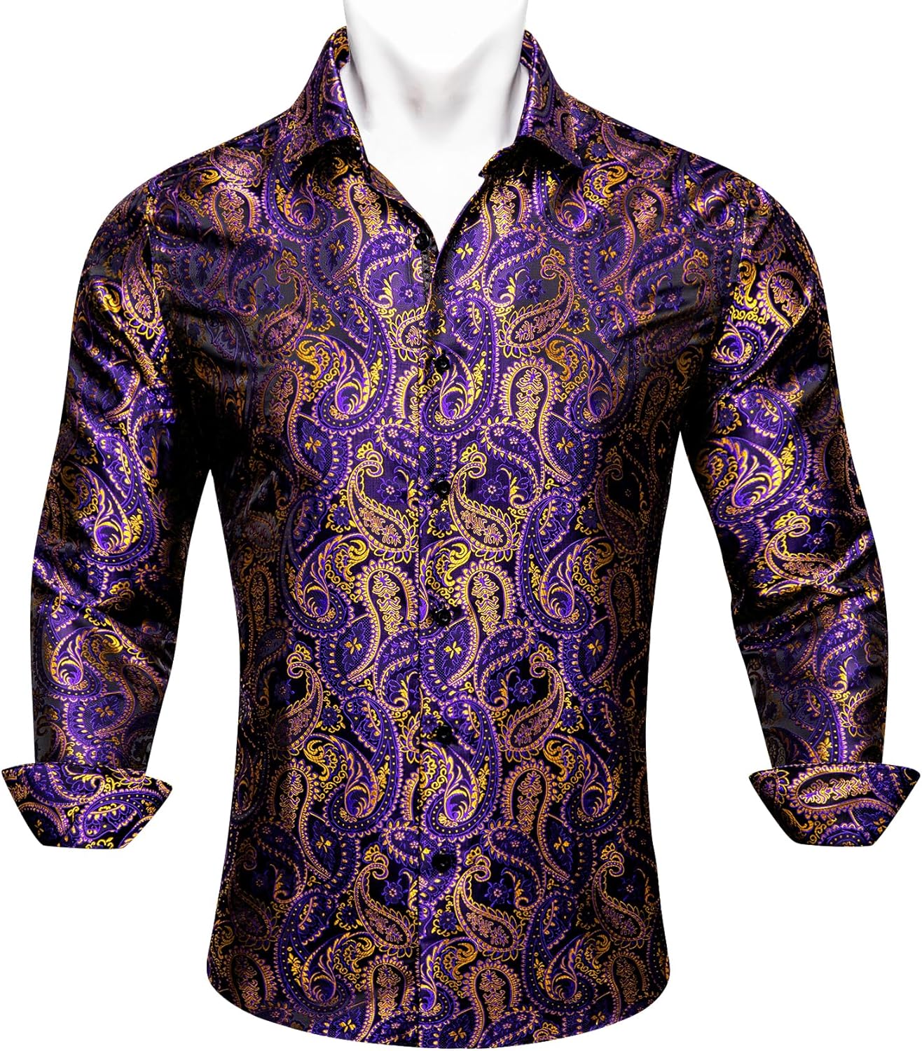 Barry.Wang Mens Silk Shirts Floral Paisley Button Down Dress Shirt for Men Mexico Western Cowboy Shirt Vintage - Image 3